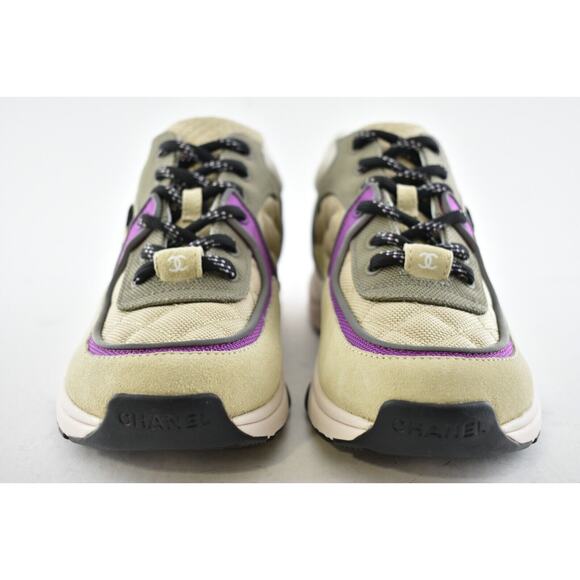 Chanel 21B Beige Purple Black White CC Logo Tie Flat Runner Trainer Sneaker 40.5 - Picture 6 of 11